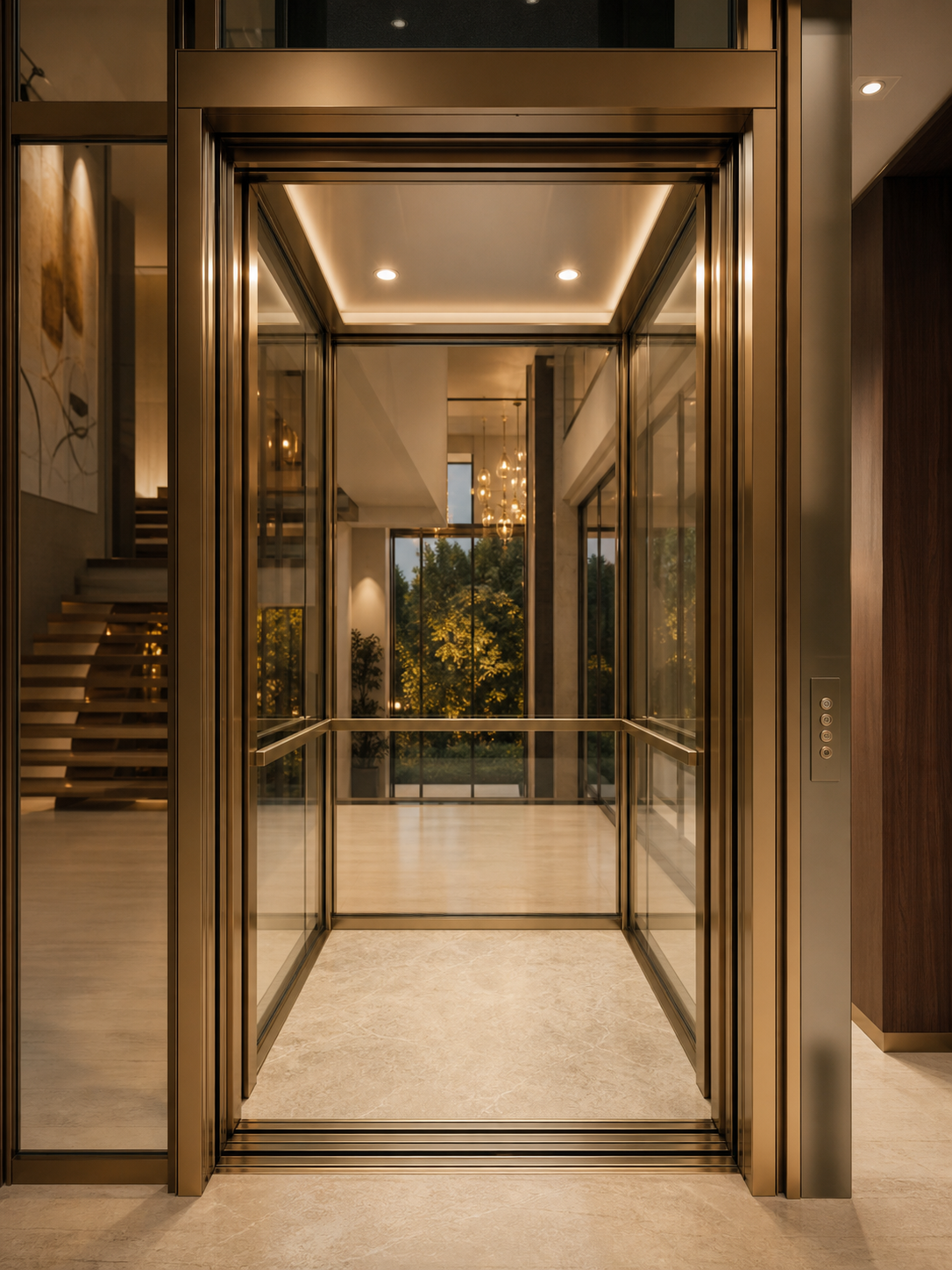 Panoramic glass cabin interior
