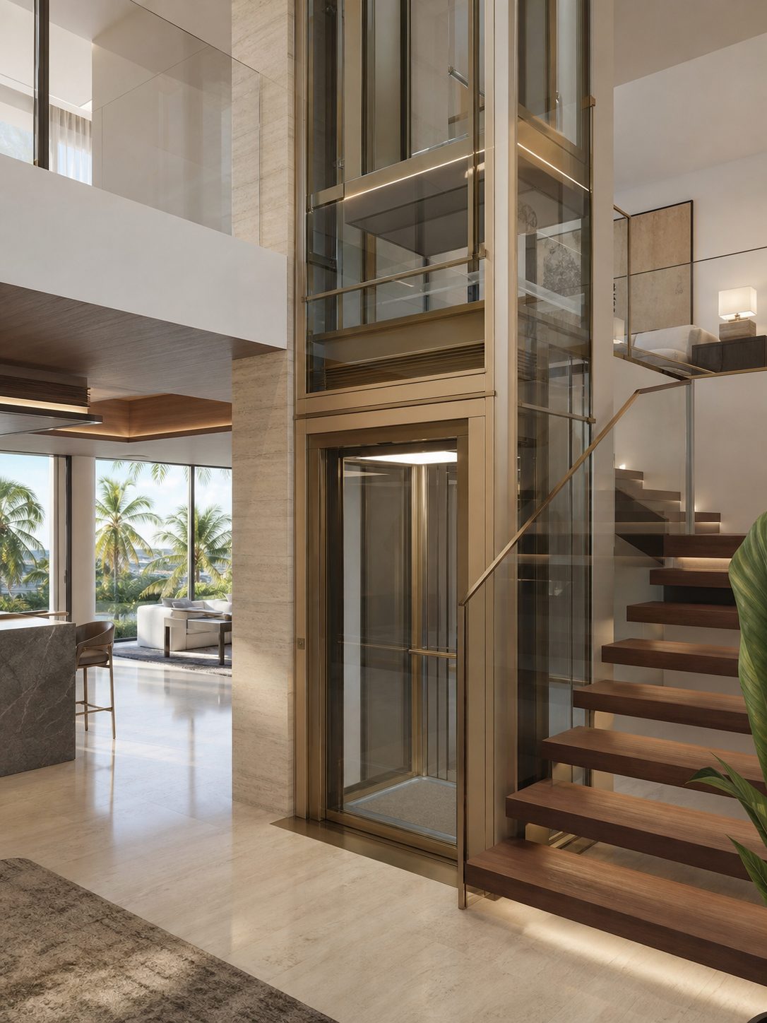 Duplex villa glass lift installation