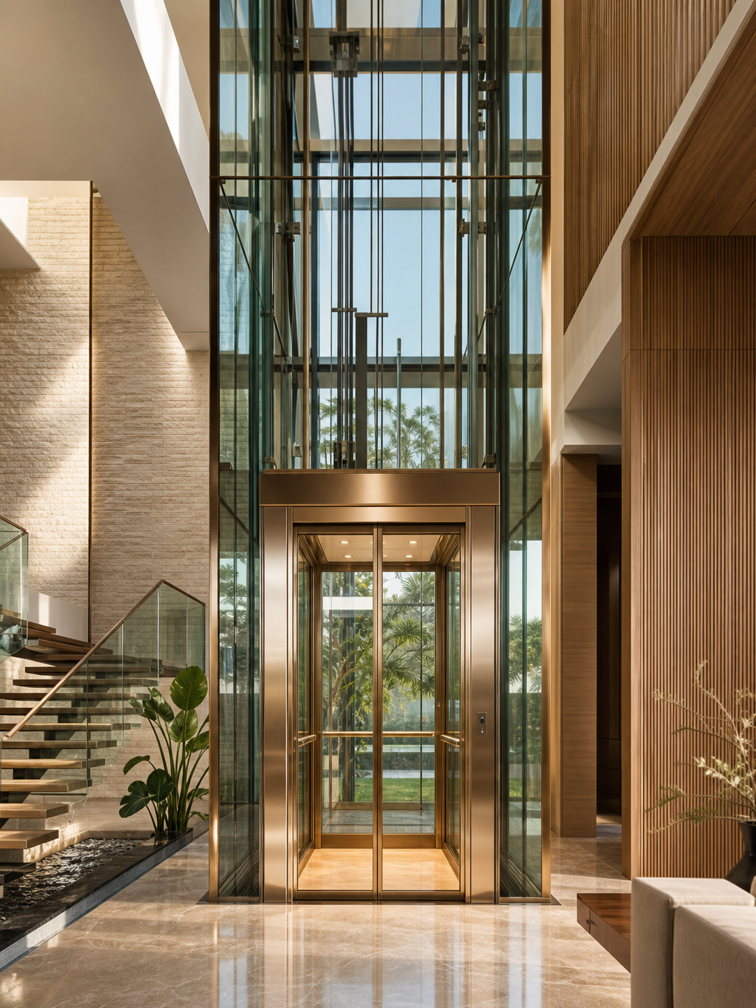 Glass & Panoramic Lift in a premium residential atrium